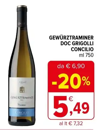 Iperal GEWÜRZTRAMINER DOC GRIGOLLI CONCILIO ml 750 offerta