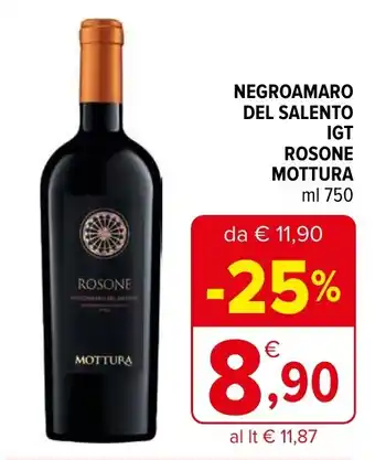 Iperal NEGROAMARO DEL SALENTO IGT ROSONE MOTTURA ml 750 offerta