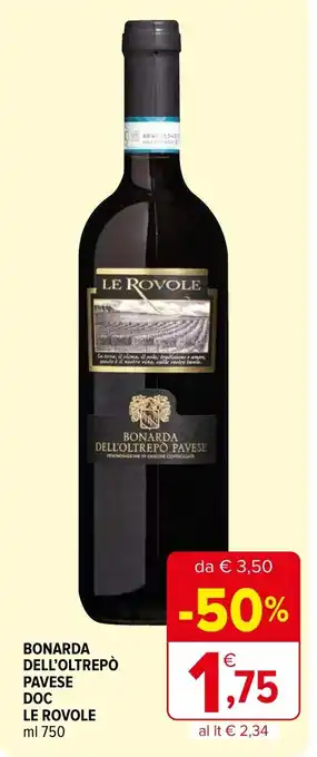 Iperal BONARDA DELL'OLTREPÒ PAVESE DOC LE ROVOLE ml 750 offerta