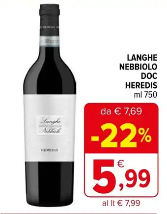 Iperal LANGHE NEBBIOLO DOC HEREDIS ml 750 offerta