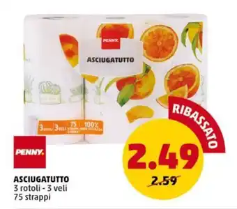 PENNY PENNY ASCIUGATUTTO 3 rotoli - 3 veli 75 strappi offerta