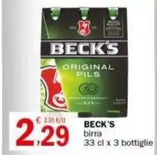 Crai BECK'S birra 33 cl x 3 bottiglie offerta