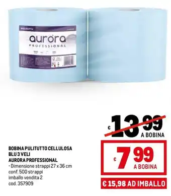 Metro BOBINA PULITUTTO CELLULOSA BLU 3 VELI AURORA PROFESSIONAL offerta