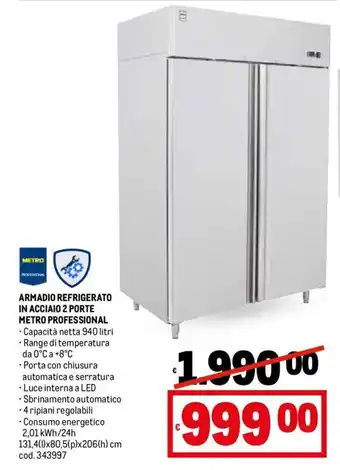 Metro ARMADIO REFRIGERATO IN ACCIAIO 2 PORTE METRO PROFESSIONAL offerta