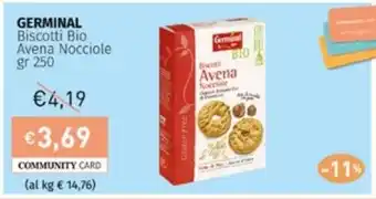 Prezzemolo e Vitale GERMINAL Biscotti Bio Avena Nocciole gr 250 offerta
