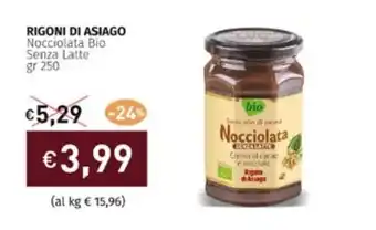 Prezzemolo e Vitale RIGONI DI ASIAGO Nocciolata Bio Senza Latte gr 250 offerta