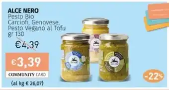 Prezzemolo e Vitale ALCE NERO Pesto Bio Carciofi, Genovese, Pesto Vegano al Tofu gr 130 offerta