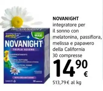 dm drogerie markt NOVANIGHT integratore per il sonno con melatonina, passiflora, melissa e papavero della California 30 compresse offerta