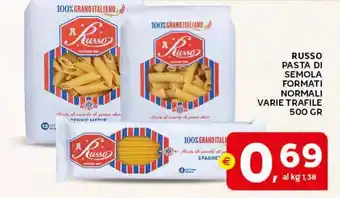 Extra Supermercati RUSSO PASTA DI SEMOLA FORMATI NORMALI VARIE TRAFILE 500 GR offerta