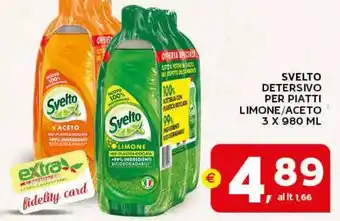 Extra Supermercati SVELTO DETERSIVO PER PIATTI LIMONE/ACETO 3 X 980 ML offerta