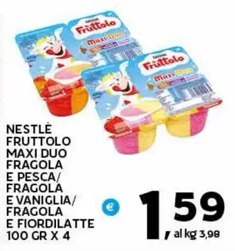 Extra Supermercati NESTLÉ FRUTTOLO MAXI DUO FRAGOLA E PESCA/ FRAGOLA E VANIGLIA/ FRAGOLA E FIORDILATTE 100 GR X 4 offerta