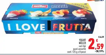 Conad YOGURT MÜLLER vari tipi gusti assortiti conf. 125 g x 8 pezzi offerta