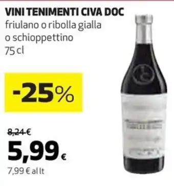 Coop VINI TENIMENTI CIVA DOC friulano 75 cl offerta