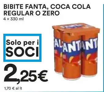 Coop BIBITE FANTA, COCA COLA REGULAR O ZERO 4 x 330 ml offerta