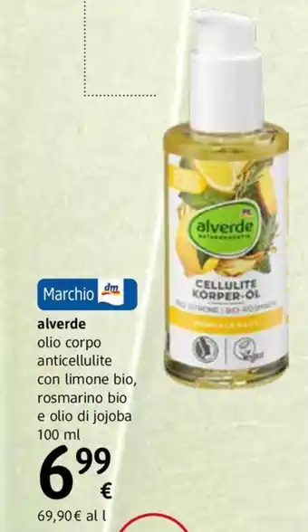 dm drogerie markt alverde olio corpo anticellulite con limone bio, rosmarino bio e olio di jojoba 100 ml offerta