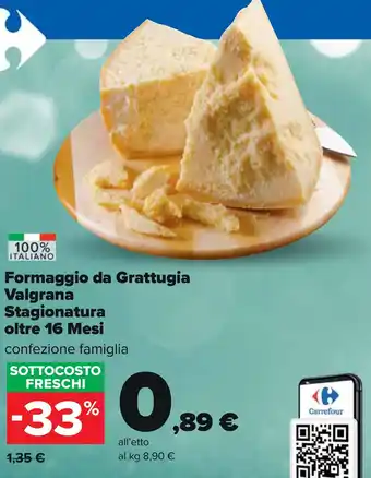 Carrefour Formaggio da Grattugia Valgrana Stagionatura oltre 16 Mesi offerta