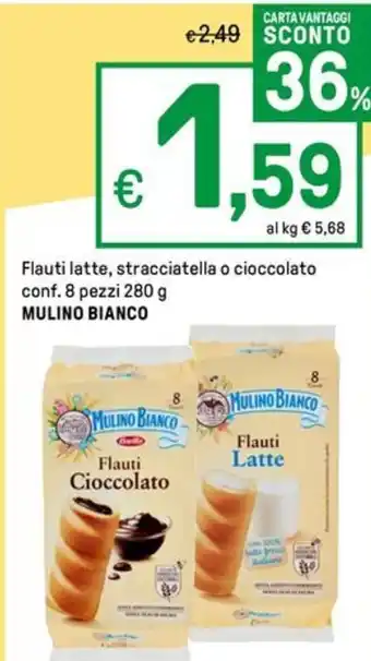 Iper La Grande Flauti latte, stracciatella o cioccolato conf. 8 pezzi 280 g MULINO BIANCO offerta