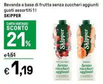 Iper La Grande Bevanda a base di frutta senza zuccheri aggiunti gusti assortiti 1 l SKIPPER offerta