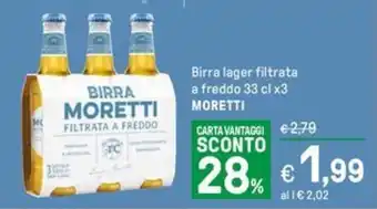 Iper La Grande Birra lager filtrata a freddo 33 cl x3 MORETTI offerta