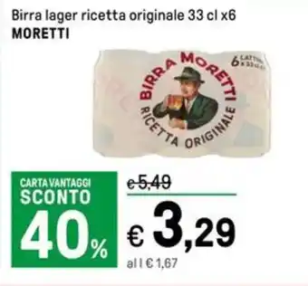 Iper La Grande Birra lager ricetta originale 33 cl x6 MORETTI offerta