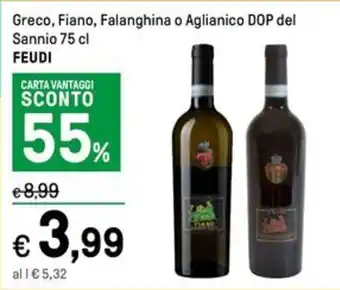 Iper La Grande Greco, Fiano, Falanghina o Aglianico DOP del Sannio 75 cl FEUDI offerta