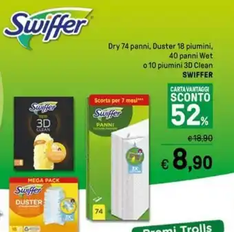 Iper La Grande Dry 74 panni, Duster 18 piumini, 40 panni Wet o 10 piumini 3D Clean SWIFFER offerta