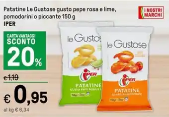 Iper La Grande Patatine Le Gustose gusto pepe rosa e lime, pomodorini o piccante 150 g IPER offerta