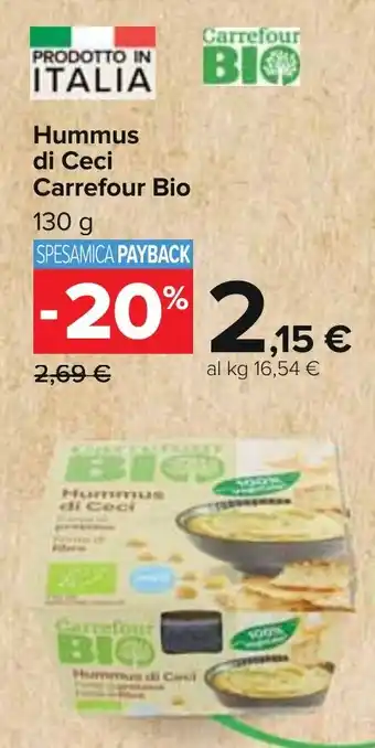 Carrefour Hummus di Ceci Carrefour Bio 130 g offerta