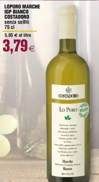 Coop LOPURO MARCHE IGP BIANCO COSTADORO senza solfiti 75 cl offerta