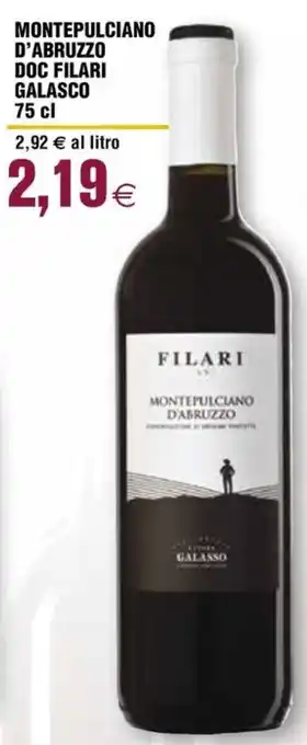 Coop MONTEPULCIANO D'ABRUZZO DOC FILARI GALASCO 75 cl offerta