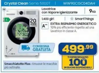 Euronics Lavatrice con Vapore igienizzante offerta