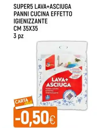 Famila SUPER5 LAVA+ASCIUGA PANNI CUCINA EFFETTO IGIENIZZANTE CM 35X35 3 pz offerta