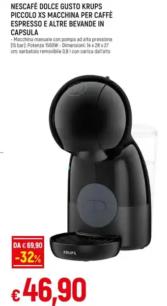 Famila NESCAFÉ DOLCE GUSTO KRUPS PICCOLO XS MACCHINA PER CAFFÈ ESPRESSO E ALTRE BEVANDE IN CAPSULA offerta