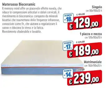 Famila Materasso Bioceramic Singolo cm 80x190x20 h offerta