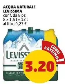 PENNY ACQUA NATURALE LEVISSIMA conf. da 8 pz 8 x 1,5 l offerta