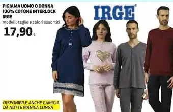 Ipercoop Igre igiama uomo o donna 100% cotone interlock offerta