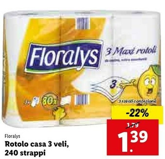 Lidl Floralys rotolo casa 3 veli offerta