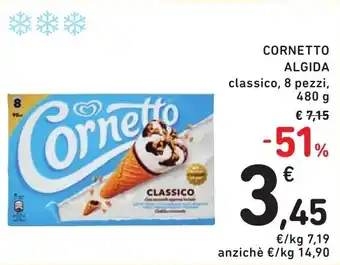 Spazio Conad CORNETTO ALGIDA classico, 8 pezzi, 480 g offerta