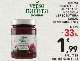 Spazio Conad CREMA SPALMABILE AL CACAO E NOCCIOLA VERSO NATURA CONAD senza latte, 270 g offerta