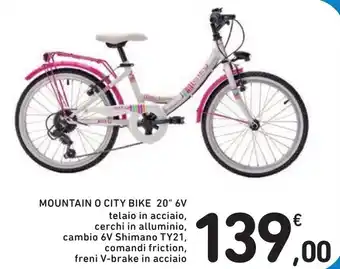 Spazio Conad MOUNTAINO CITY BIKE 20" 6V telaio in acciaio, cerchi in alluminio, offerta