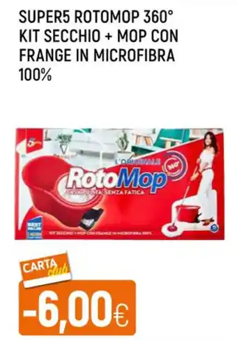 Famila Superstore SUPER5 ROTOMOP 360° KIT SECCHIO MOP CON FRANGE IN MICROFIBRA offerta