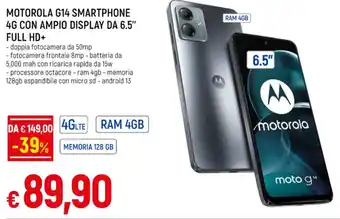 Famila Superstore MOTOROLA G14 SMARTPHONE 4G CON AMPIO DISPLAY DA 6.5" FULL HD+ offerta