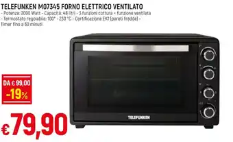 Famila Superstore TELEFUNKEN M07345 FORNO ELETTRICO VENTILATO offerta