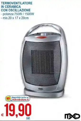 MD Discount Termoventilatore in Ceramica con Oscillazione 20x17x29cm offerta