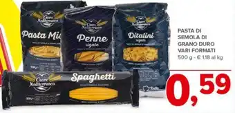 Todis PASTA DI SEMOLA DI GRANO DURO VARI FORMATI 500 g offerta