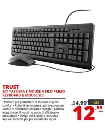 Trust Set Tastiera E Mouse A Filo Primo Keyboard & Mouse Set