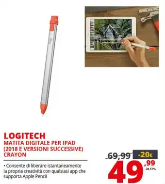 Comet Logitech Matita Digitale Per Ipad (2018 e Versioni Successive) Crayon offerta