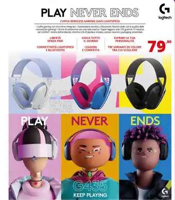 Logitech Play Never Ends Cuffia Wireless Gaming G435 Lightspeed
