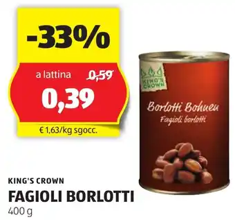 ALDI KING'S CROWN FAGIOLI BORLOTTI 400 g offerta