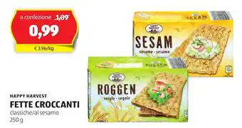 ALDI HAPPY HARVEST FETTE CROCCANTI classiche/al sesamo 250 g offerta